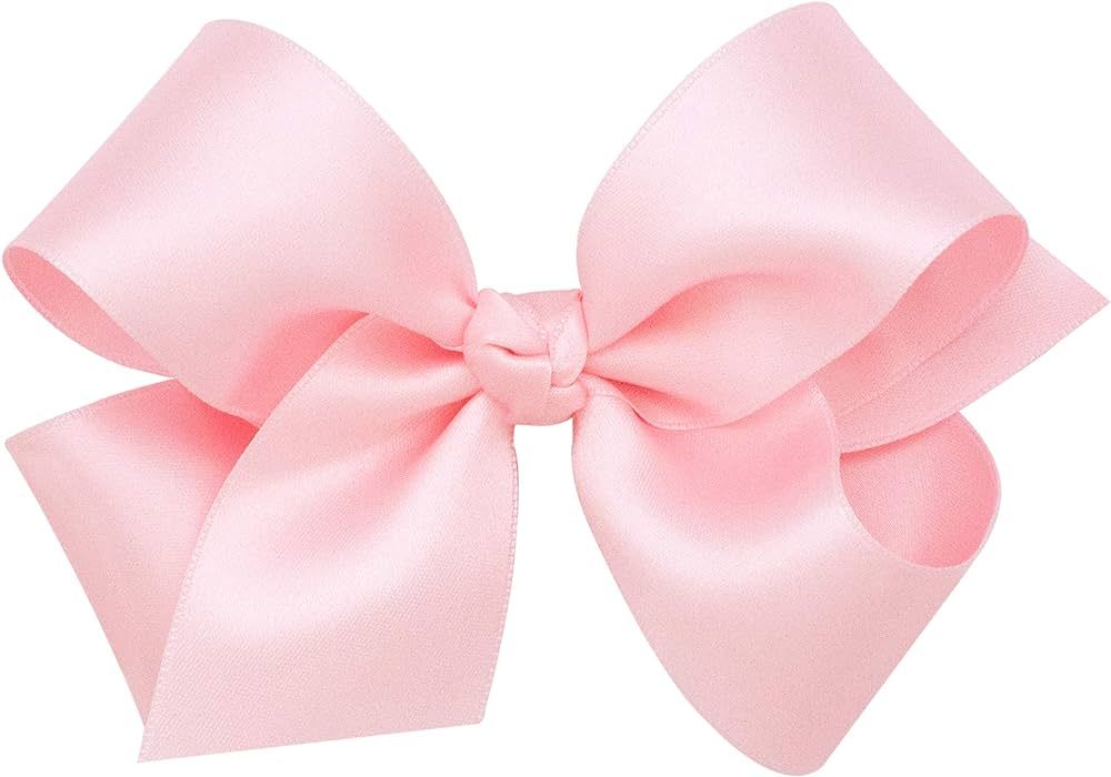 Wee Ones Girls' Classic French Satin Hair Bow on a WeeStay Clip and Knot Wrap, Medium, Light Pink | Amazon (US)