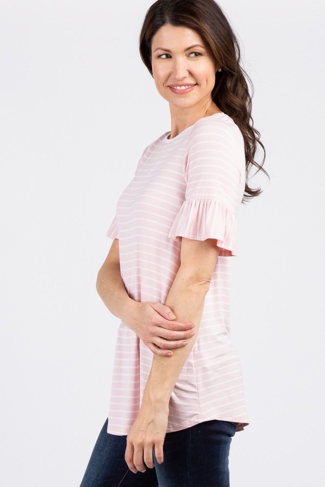 Yellow Striped Ruffle Sleeve Top | PinkBlush Maternity