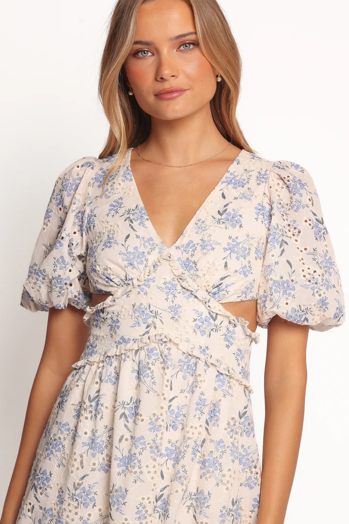 Jemima Puff Shoulder Maxi Dress - Blue Floral | Petal & Pup (US)