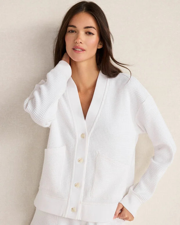 Resti Organic Cotton Bold Waffle Cardigan | Talbots