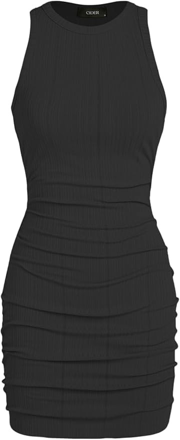 CIDER Women Mini Dresses Bodycon Crew Neck Sleeveless Ruched Summer Short Tank Dresses Going Out ... | Amazon (US)