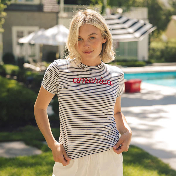 Baby Tee, Navy Stripe America | Albion Fit