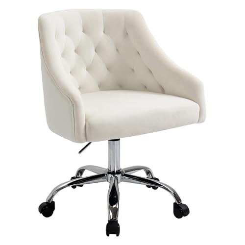 MOJAY Velvet Office Swivel Chair, Vanity Fabric Desk Pretty Fancy Gold Office Chairs for Girls, 360°Swivel Height Adjustable Reception Chair (White) | Amazon (US)