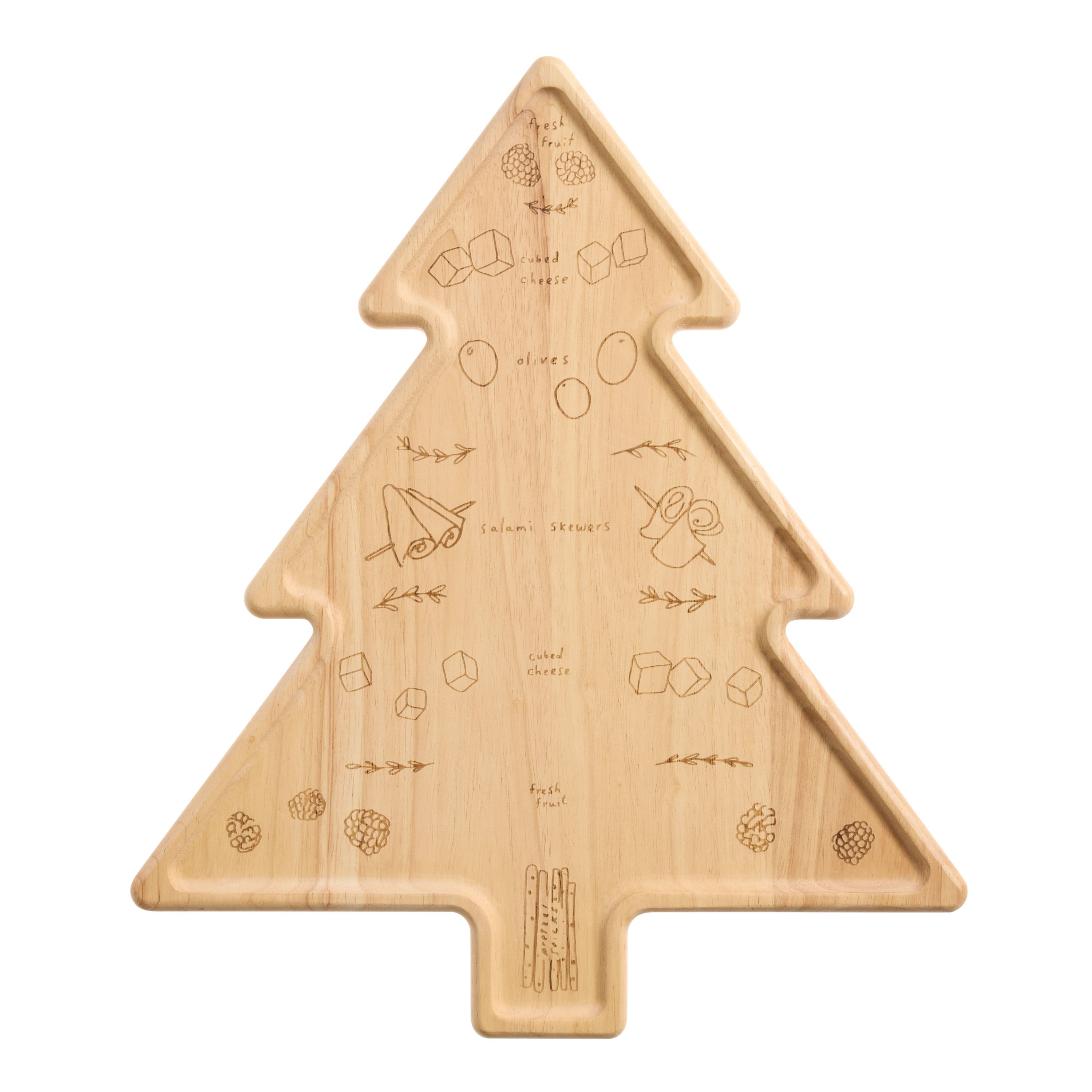 Meg Quinn Engraved Wood Christmas Tree Shaped Serving Board | World Market