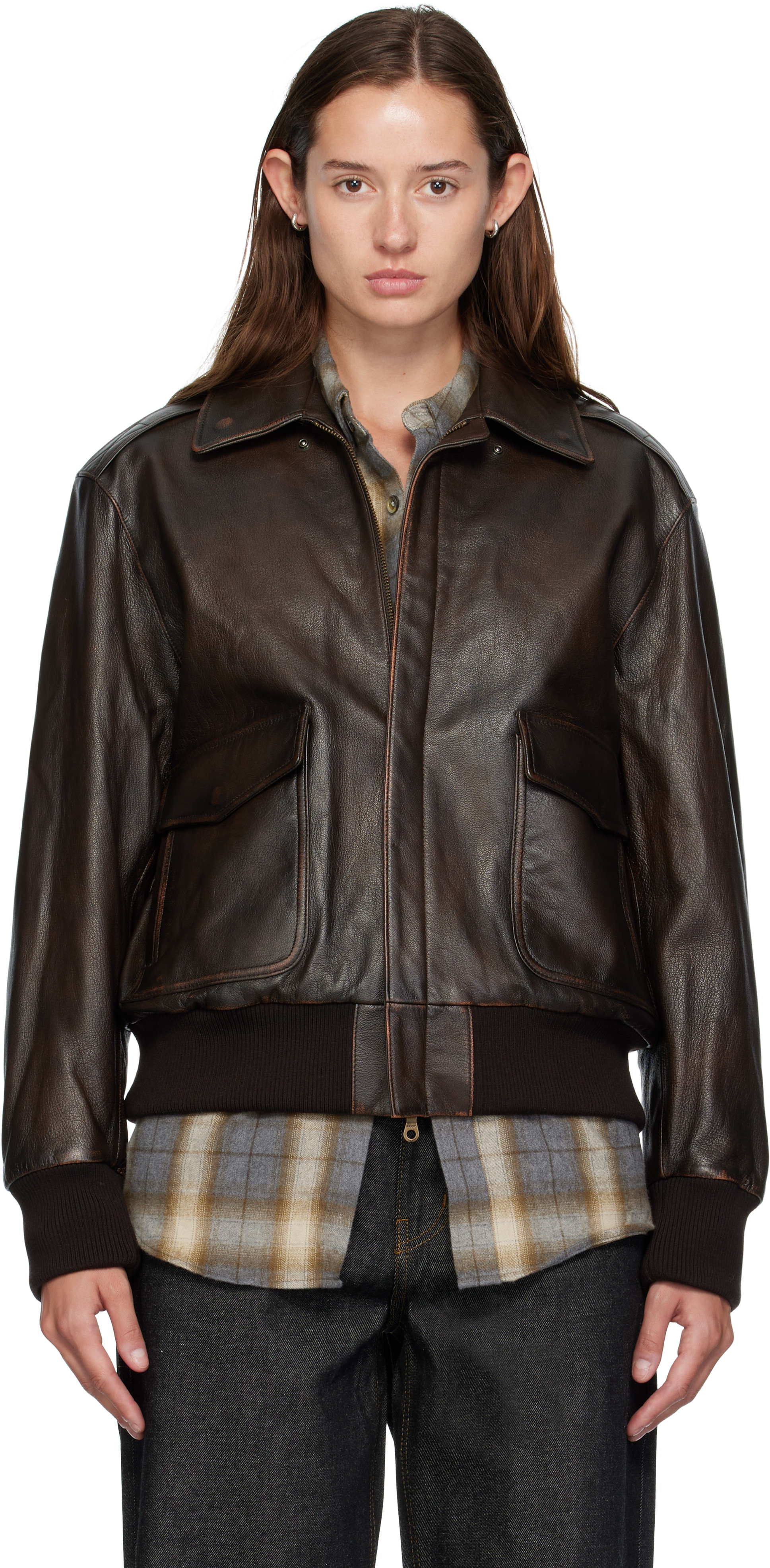 COOR Brown A2 Leather Jacket | SSENSE