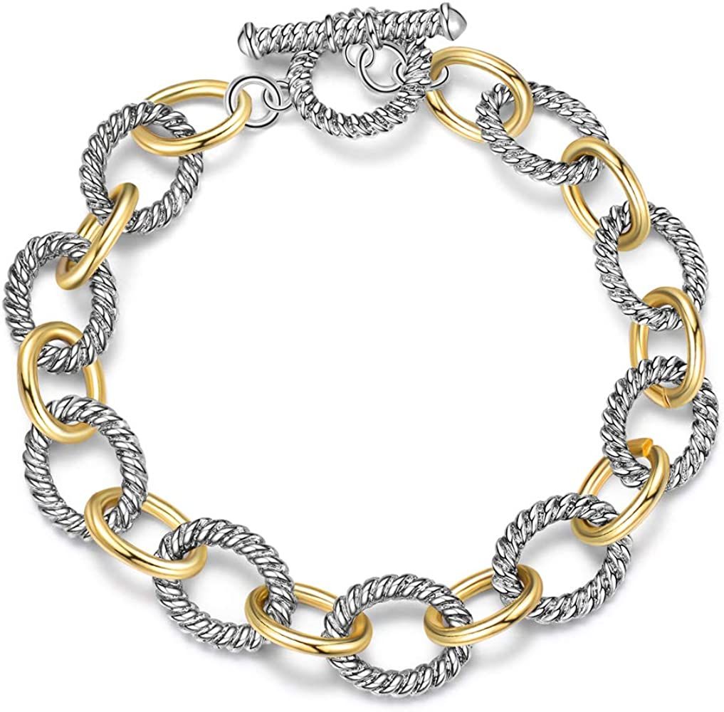 Mytys Link Bracelet Two tone Circles Chain Silver and Gold Wire Cable Bangle Designer Inspired Br... | Amazon (US)