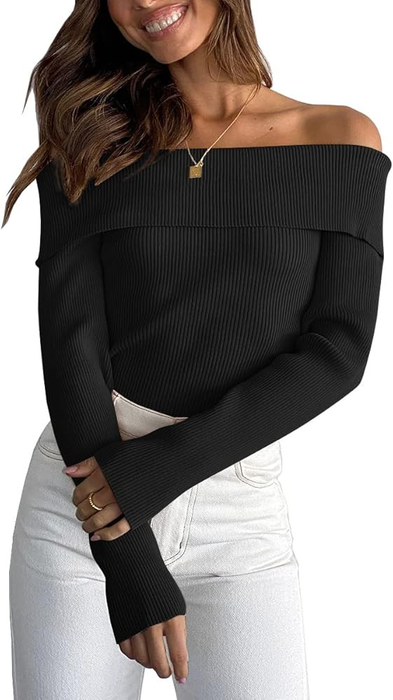 LILLUSORY Womens Off Shoulder Sweater Long Sleeve Corset Fall 2022 Trendy Cute Cropped Ribbed Kni... | Amazon (US)