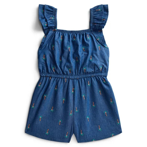 Wonder Nation Toddler Girls Allover Print Cotton Romper with Ruffle Sleeves, Sizes 12M-5T | Walmart (US)