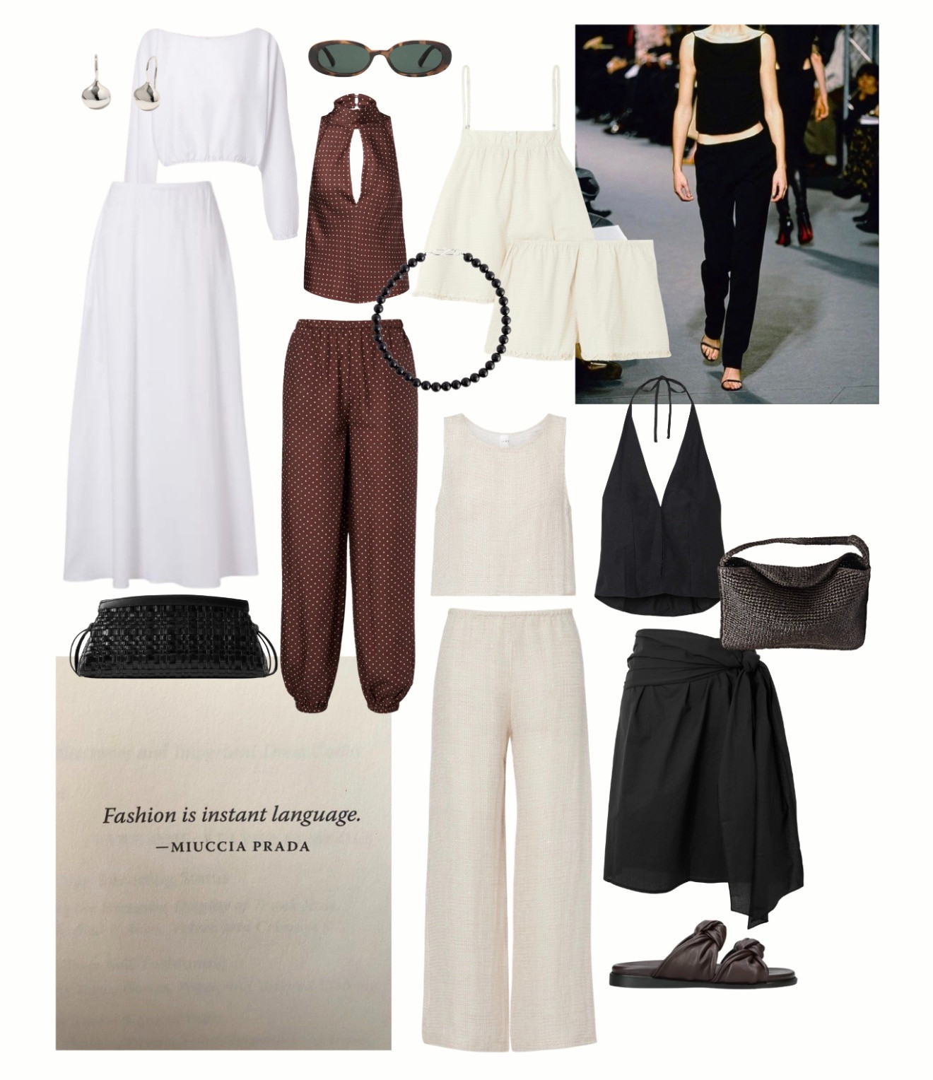 The Co-Ord Edit 

quiet luxury, minimalist wardrobe, neutral color palette, elevated basics, coordinated sets, matching set, off-shoulder top, asymmetric neckline, white maxi skirt, polka dot print, halter top, keyhole neckline, cutout detail, cropped top, jogger pants, linen shorts set, tweed set, cream tweed, black halter top, wrap skirt, tortoiseshell sunglasses, oval sunglasses, black beaded bracelet, woven clutch, woven shoulder bag, silver drop earrings, capsule wardrobe, resort wear, transitional dressing, runway inspired, minimalist chic, monochrome styling, brown and cream palette, black and cream palette, ltkstyletip, ltkseasonal, ltkfindsunder100, ltkworkwear, ltktravel, ltkitbag 

 #LTKsummer #LTKeurope #LTKtravel