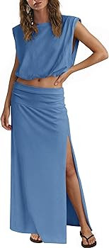 ReachMe Womens Summer Skirt Sets 2 Piece Travel Outfits Sleeveless Going Out Tops Maxi Dress Beac... | Amazon (US)