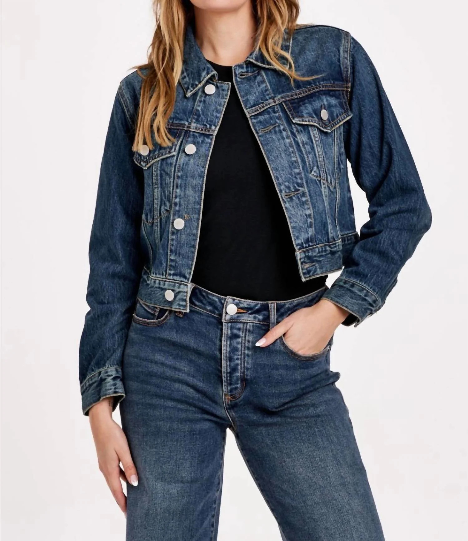 Abigail Classic Cropped Denim Jacket In Medium Wash | Shop Simon