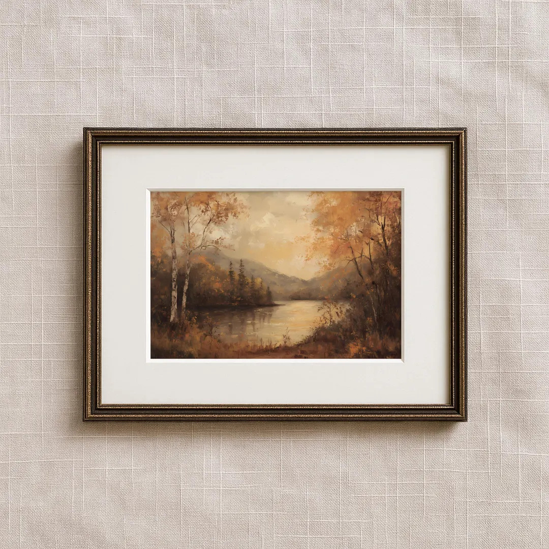 Fall Lake Landscape Printable Wall Art Rustic Autumn Forest Painting Cozy Cabin Decor Nature Artw... | Etsy (US)