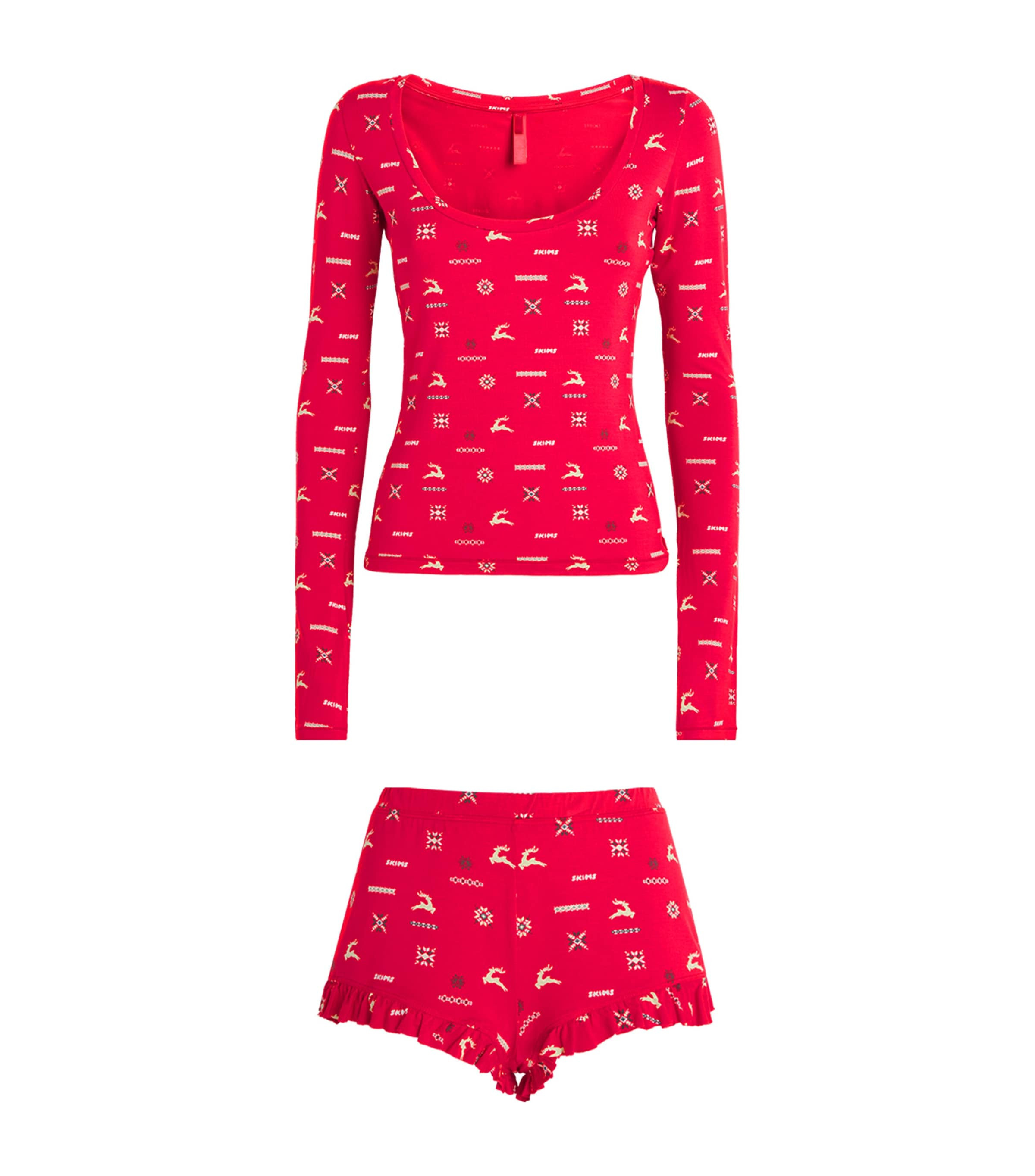 Skims Modal-Blend Festive Print Pyjama Top | Harrods (US)