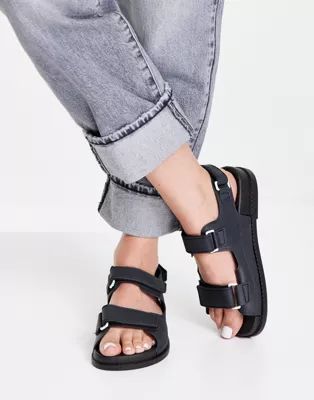 Ego Brodi double buckle flat sandals in black | ASOS (Global)