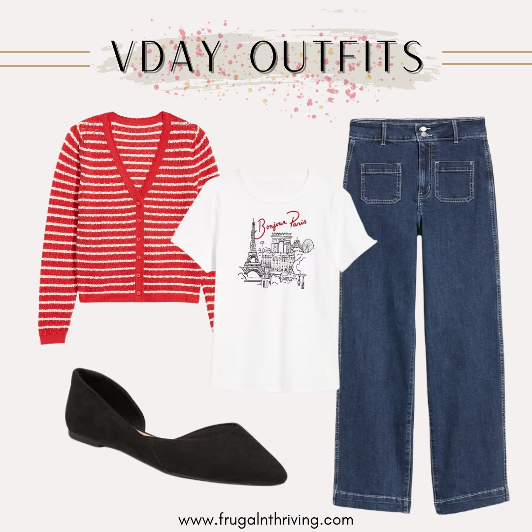 A classic jeans, tee, and cardigan combo is given a festive twist with a dash of red, a pop of white, and a nod to the city of love.

#LTKSeasonal #LTKStyleTip