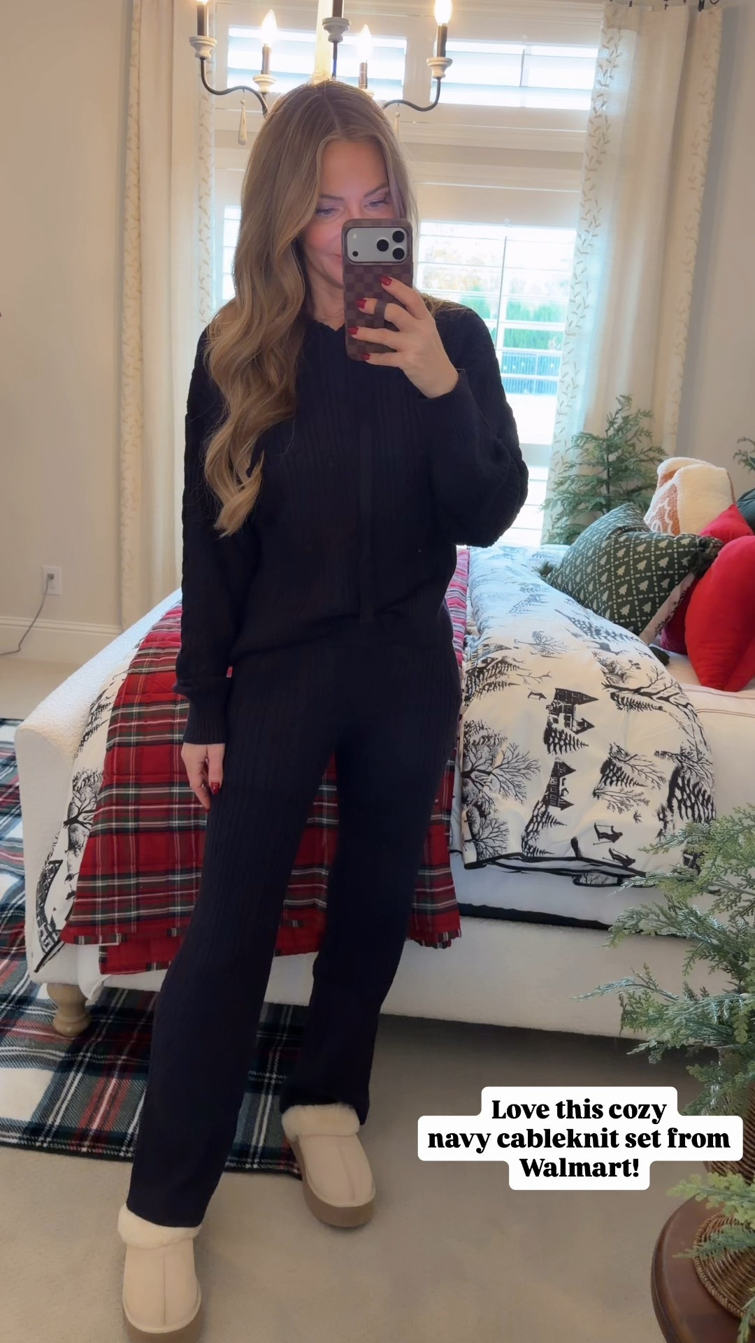 Navy blue Walmart cableknit set 

#LTKdayinmylife #LTKHoliday #LTKmomlife