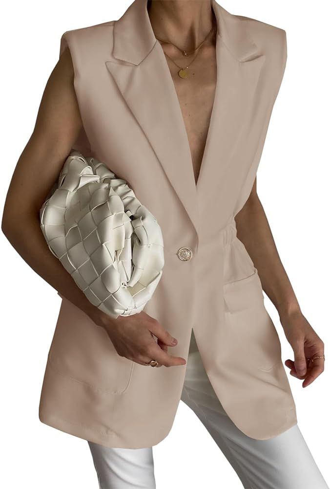 Cicy Bell Women's Work Casual Sleeveless Blazer Vest Fashion Open Front Lapel Elastic Waist Blaze... | Amazon (US)