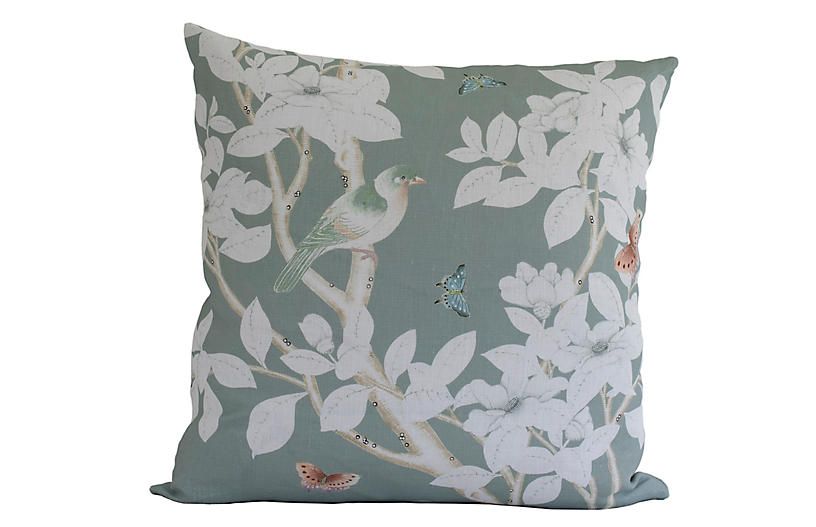 Ariel Okin x Dawn Wolfe Chinoiserie 20x20 Pillow, Sage Linen | One Kings Lane