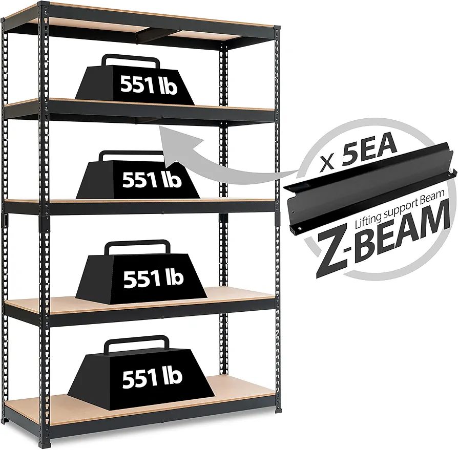 HOMEDANT Z-beam 5 Tier Laminated Heavy Duty Garage Storage Adjustable Wide Size Metal Shelving Un... | Amazon (US)