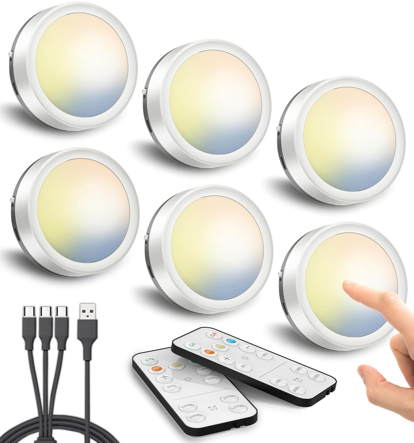 Rechargeable LED Puck Lights with Remote Control, 1600mAh Battery Push Light Stick On Lights for ... | Amazon (UK)