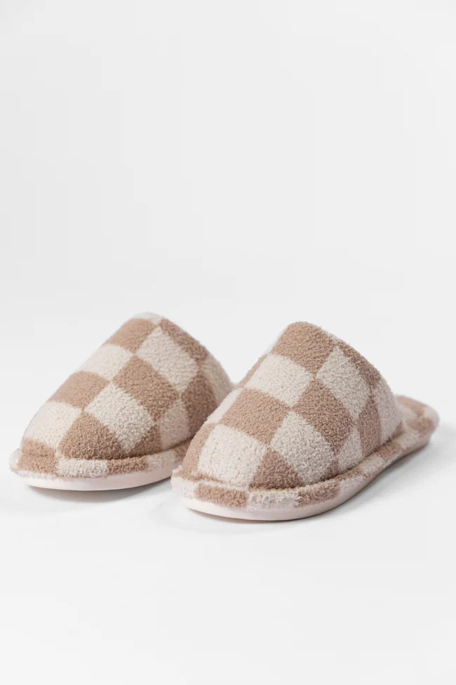 Tan Checkered Slippers DOORBUSTER | Pink Lily