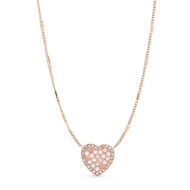 Mosaic Heart Rose Gold-Tone Stainless Steel Necklace | Fossil (US)