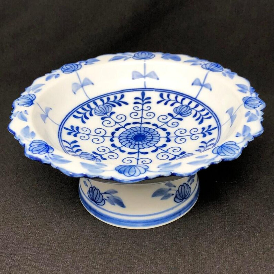 Andrea by Sadek Chinoiserie Blue and White Pedestal Bowl/ Footed Bowl with Decorative Edges - Flo... | Etsy (US)