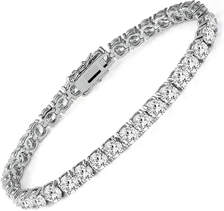 18k White Gold Plated CZ Tennis Bracelet, 4MM Cubic Zirconia Charm Bracelet for Women Men | Amazon (US)