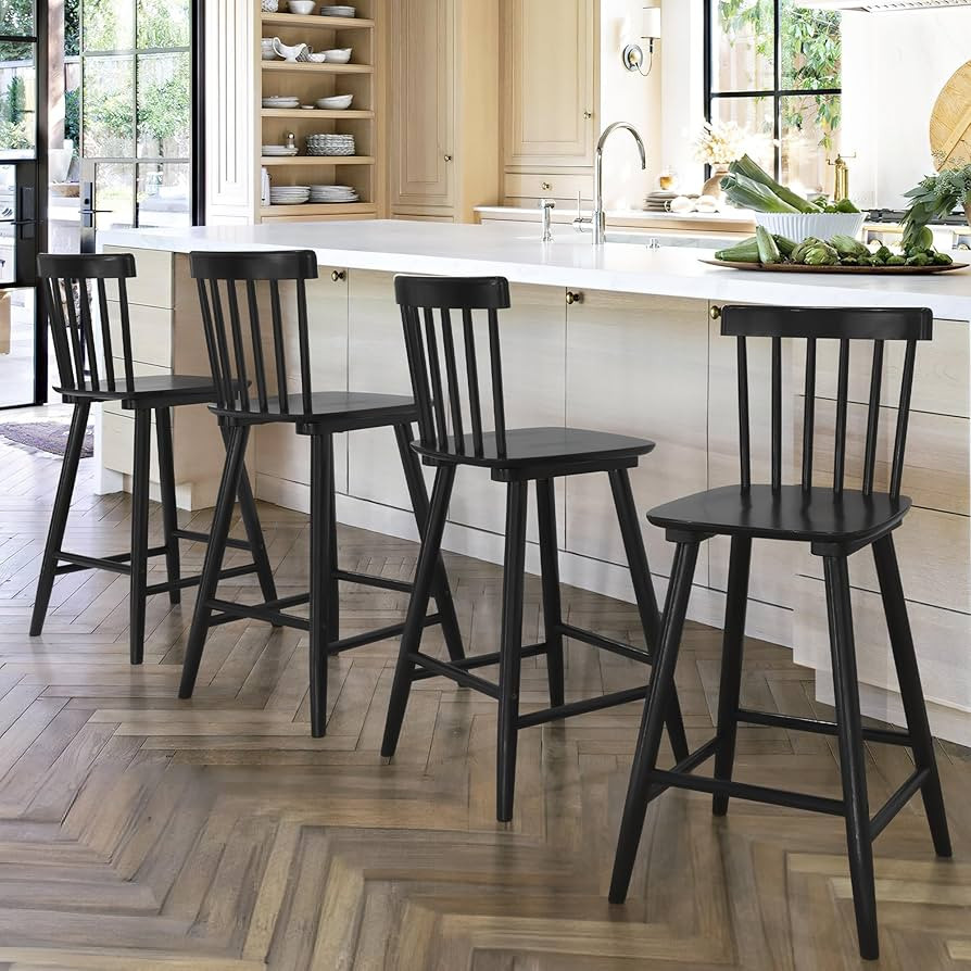 LUE BONA Windsor Wooden Bar Stools Set of 4 for Kitchen Island, Farmhouse 24 Inch Counter Height ... | Amazon (US)