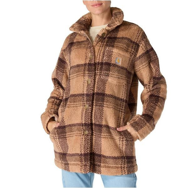 Women's Carhartt Loose Fit Fleece Long Sleeve Shacket Large Light Taupe | Scheels Sports