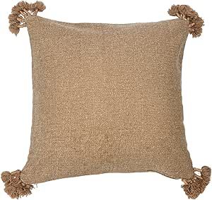 Creative Co-Op 20" Square Canvas Pillow Tassels Decorative Pillow Cover, Flax | Amazon (US)