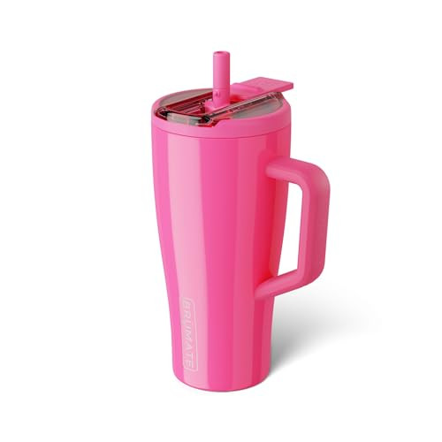 BrüMate Era Flip 30oz Tumbler with 100% Leakproof Covered Straw Lid | Hygienic Covered Straw | Insulated Stainless Steel Water Bottle with Handle | Cup Holder Friendly | BPA-Free (Neon Pink) | Amazon (US)