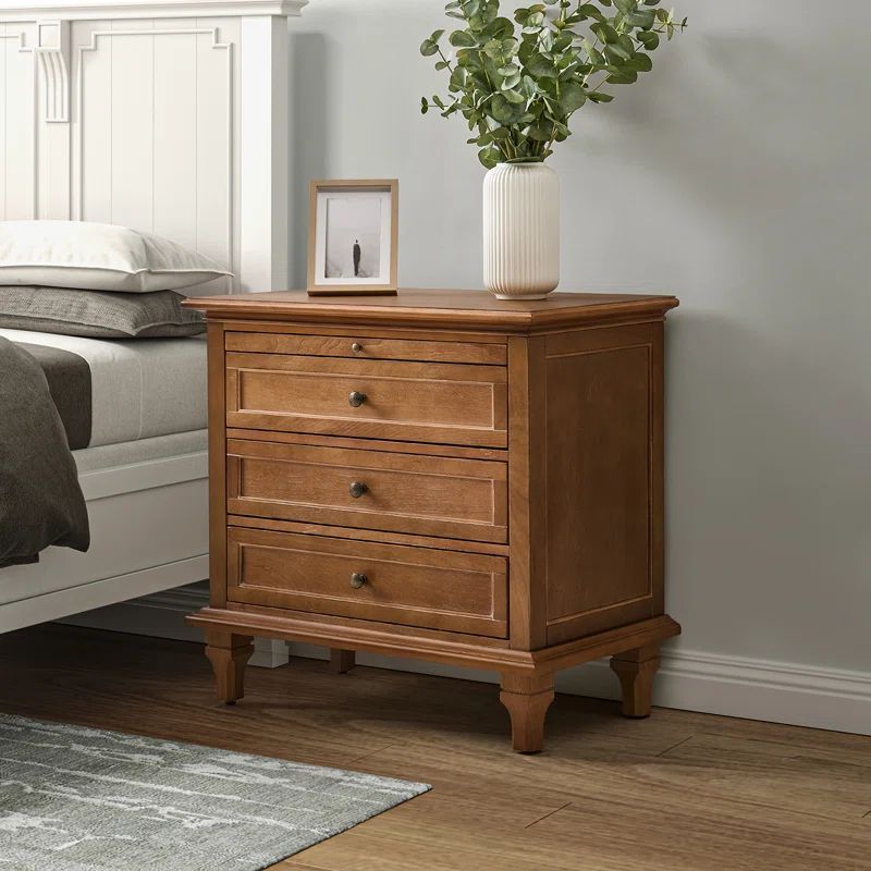 Lark Manor Arthelia 3-Drawers Nightstand with Built-in Charging station and Solid Wood Legs & Rev... | Wayfair North America