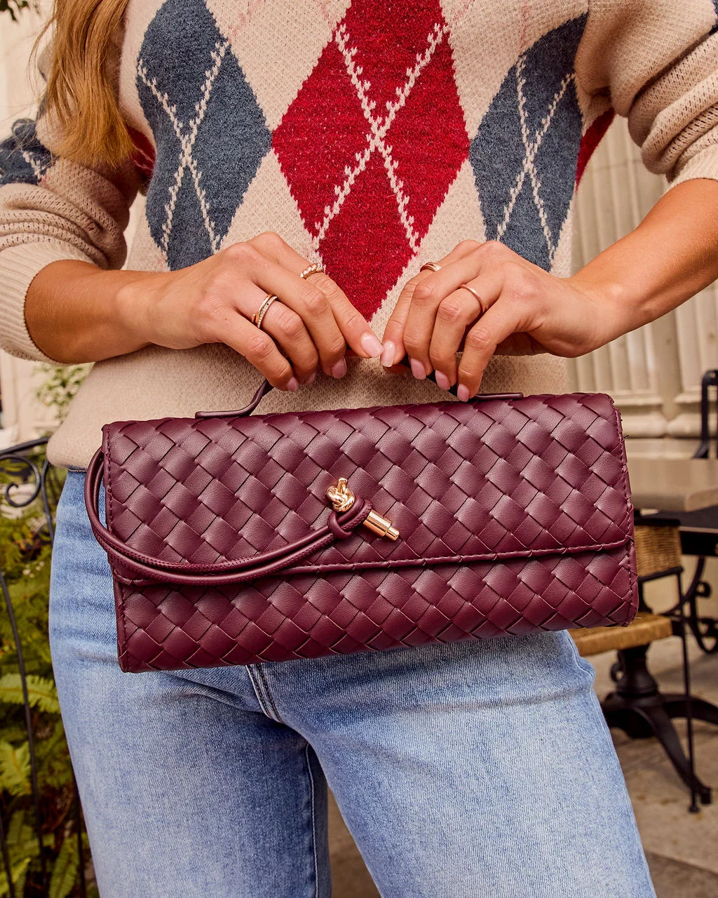 Porta Woven Leather Top Handle Clutch Oatmilk / O/S | VICI