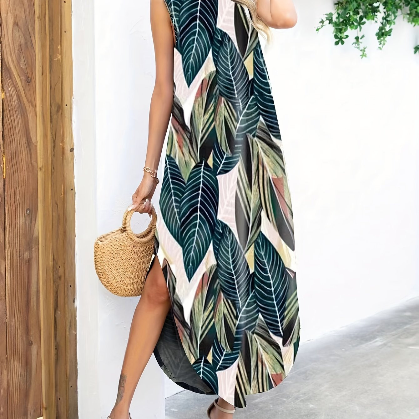 plus size allover print dress casual crew neck sleeveless - Temu Canada | Temu Affiliate Program