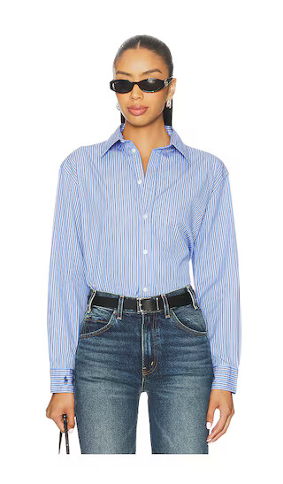 Oversize Fit Striped Cotton Shirt in 1904 Light Blue & Navy Multi | Revolve Clothing (Global)