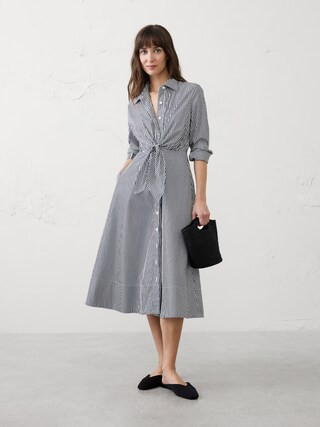 Poplin Wrap-Tie Midi Shirtdress | Banana Republic Factory