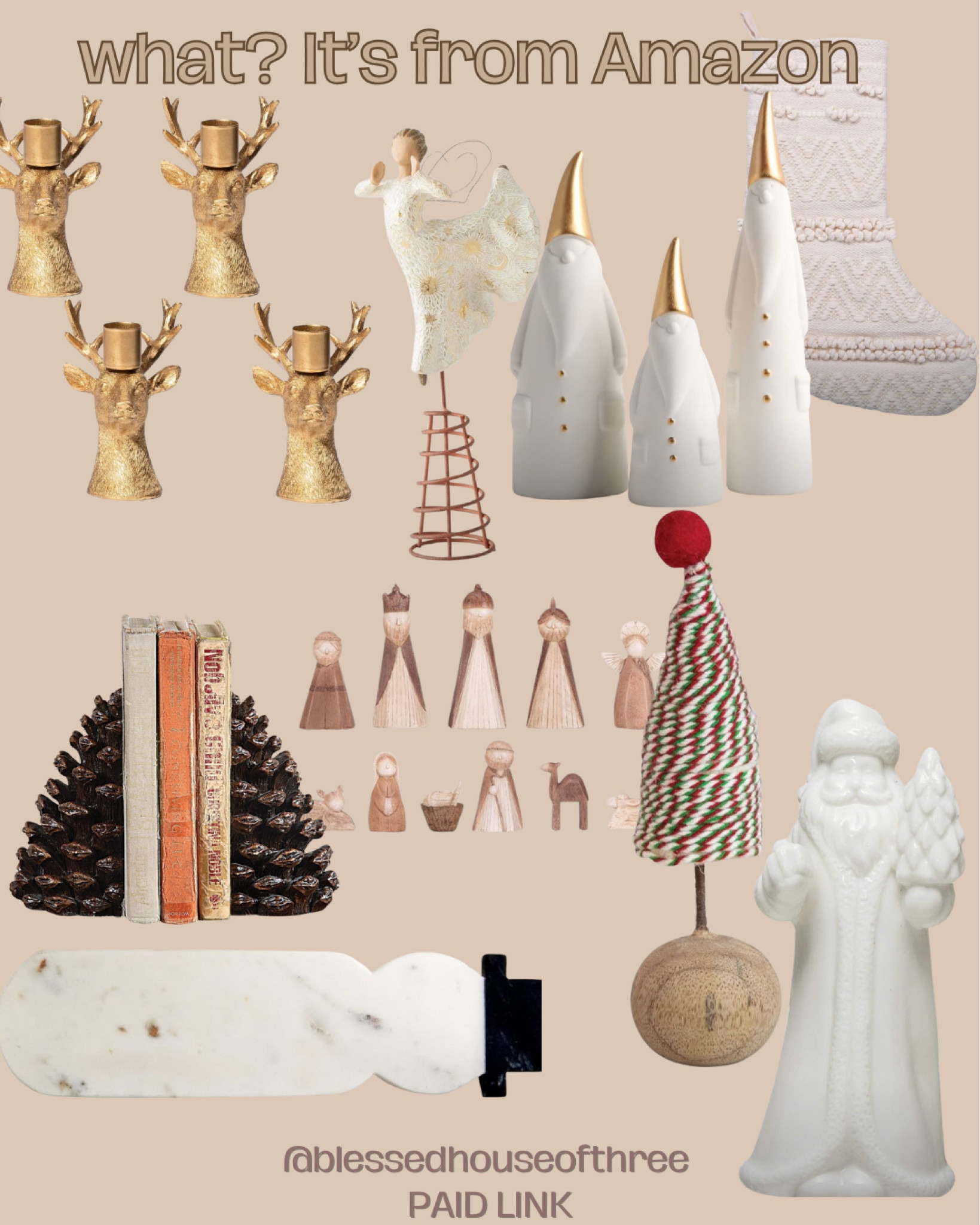 Affordable Christmas decor, reindeer candle holder, white Santa, nativity set, table top Christmas tree, neutral stocking, 

#LTKSeasonal #LTKHoliday #LTKFindsUnder50