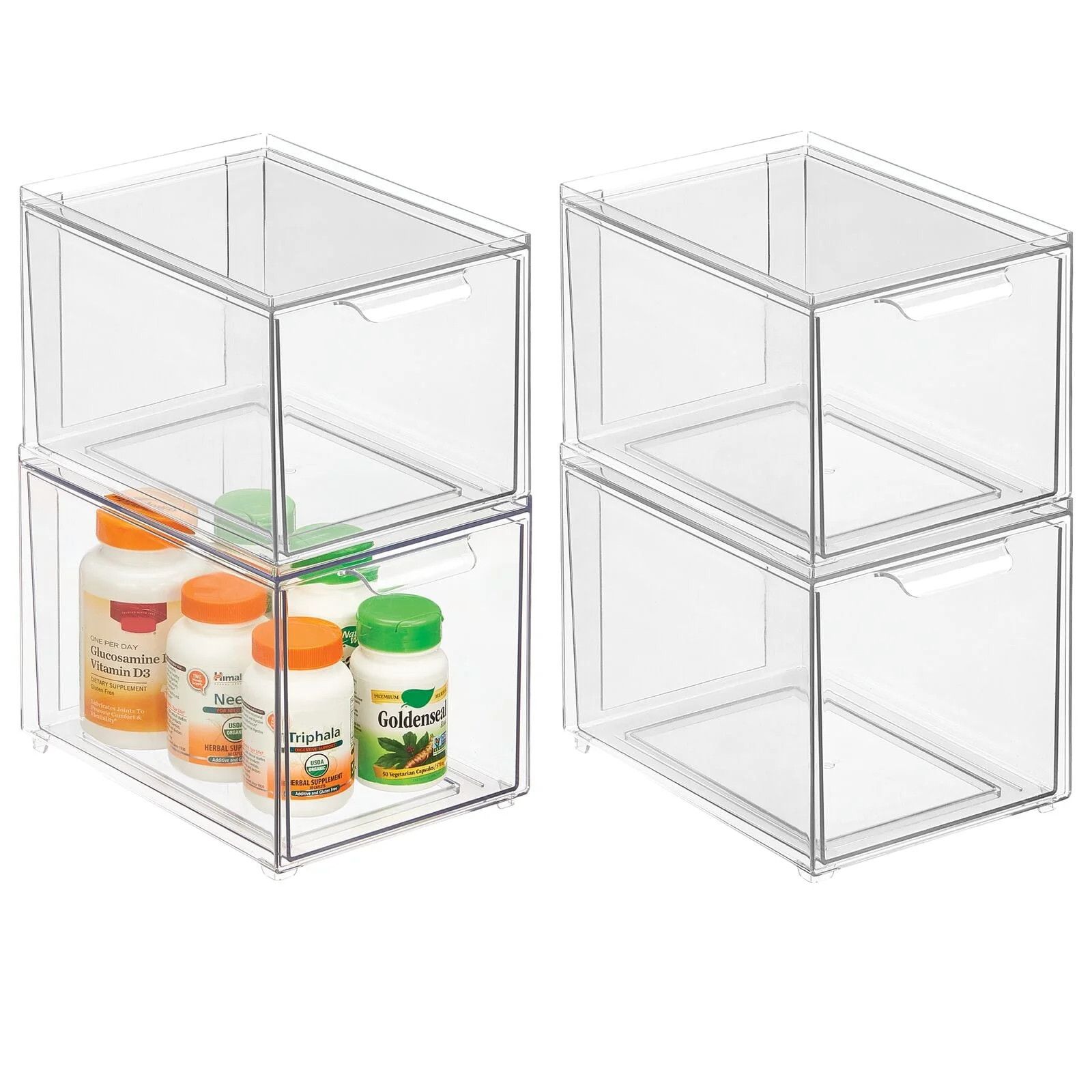 mDesign Plastic Stackable Bathroom Storage Organizer with Drawer, 4 Pack, Clear | Walmart (US)