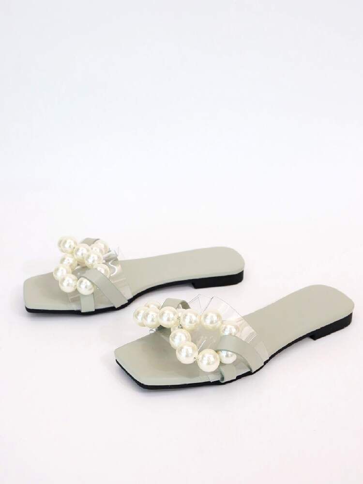 Sandalen mit Kunstperle Dekor, transparentem Riemen | SHEIN