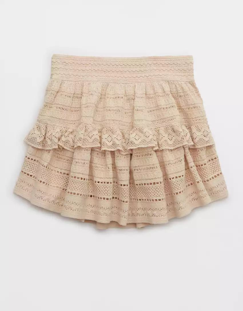 Aerie Textured Lace Ruffle Mini Skirt | American Eagle Outfitters (US & CA)