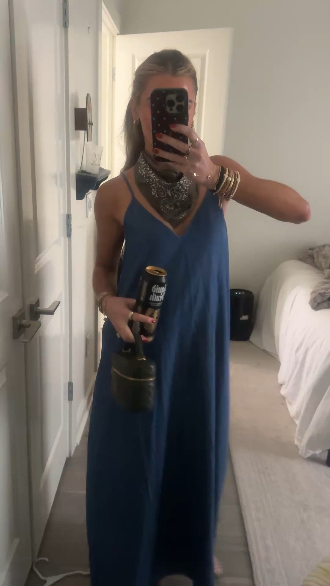 My Sunday travel outfit. My dress is Amazon size small denim chambray dress Chuanqi Womens Summer Spaghetti Strap Dresses Casual Denim Deep V Neck Loose Maxi Dress. My shoes are my favorite @Steve Madden US clear jelly sandals and my bag is @Vivrelle rented YSL code is SLOANEVOSEN. my neck scarf is actually @longchamp

#LTKootd #LTKdayinmylife #LTKTravel