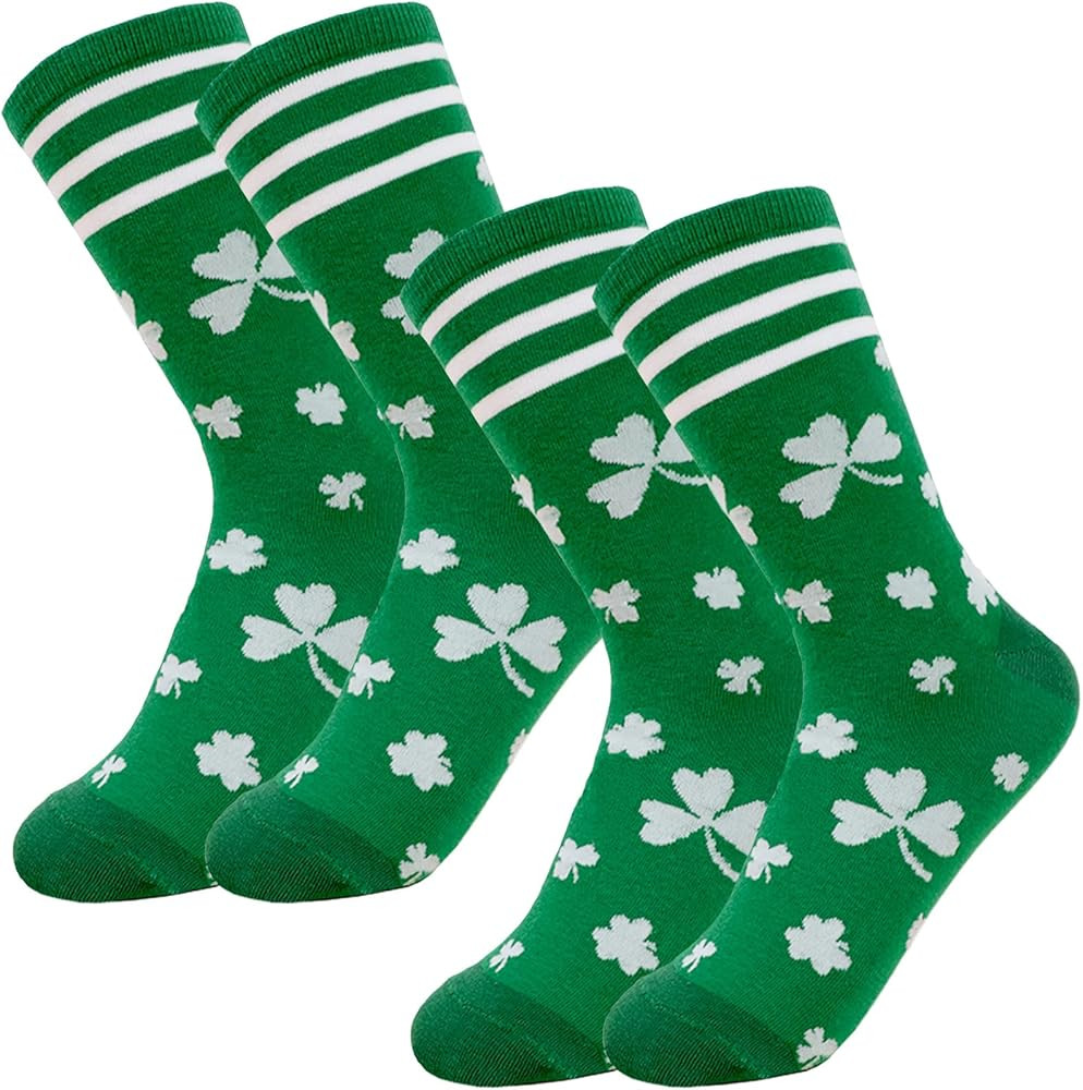 OBUSATT 2 Pairs St .Patricks Day Socks Bulk Men Shamrock Novelty Cotton Socks Irish Crew Dress So... | Amazon (US)