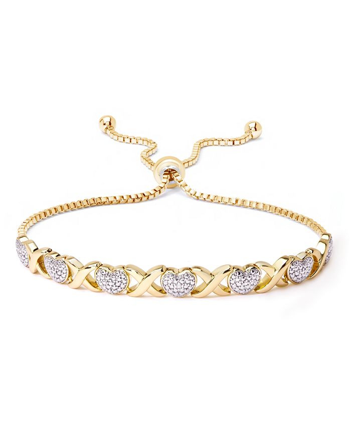 Diamond Accent Heart  X Link Bracelet in Fine Silver Plate | Macys (US)
