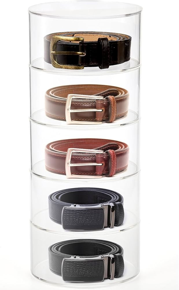 ZENFUN 5 Layers Acrylic Belt Organizer, Stackable Belt Storage Box Clear Display Case Vanity Orga... | Amazon (US)