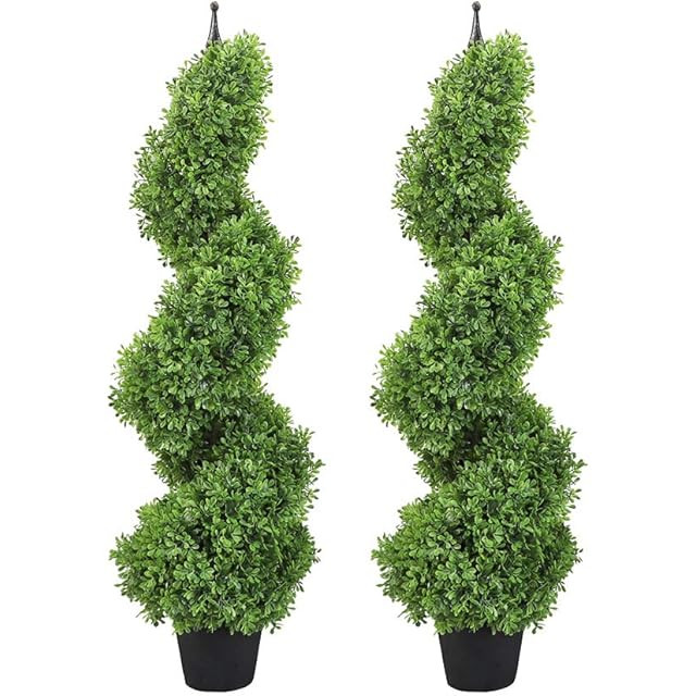 Amazon.com - Topiary Trees Artificial Outdoor 2 Pack, Spiral Tree, Faux Boxwood Plants, 4 Feet, Fake | Amazon (US)