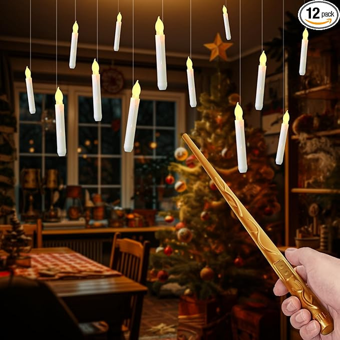 Floating Candles with Wand, 12 Pcs Magic Hanging Candles Flameless, Flickering Warm Light LED Tap... | Amazon (US)