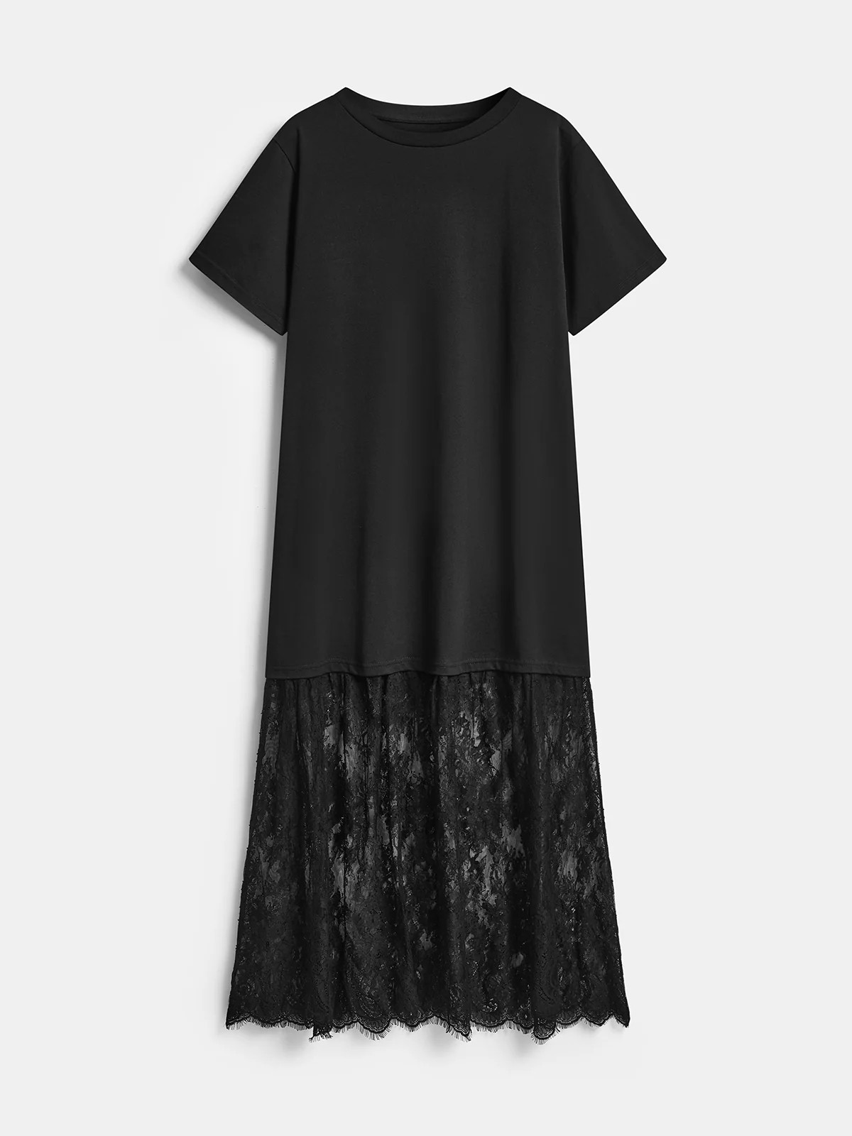 Lace Panel Short Sleeve Maxi Dress | Commense