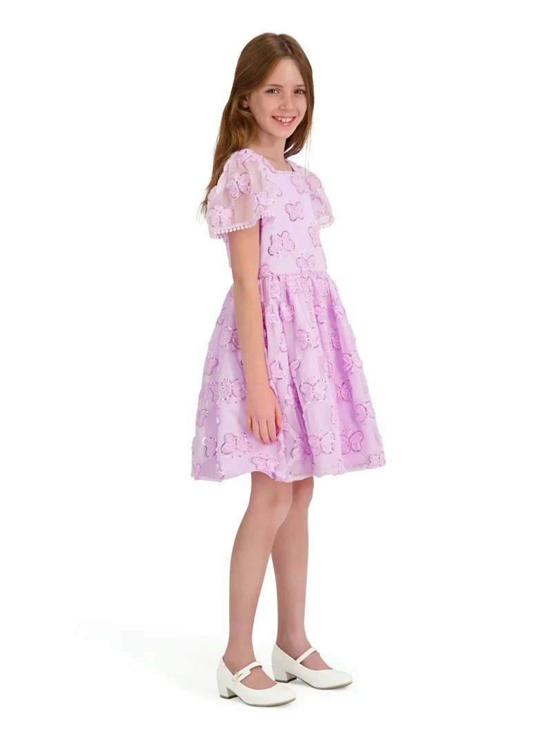Kensie Girl Cap Sleeve Sequin Butterfly Soutache Mesh Dress, Sizes 4-16 | Walmart (US)