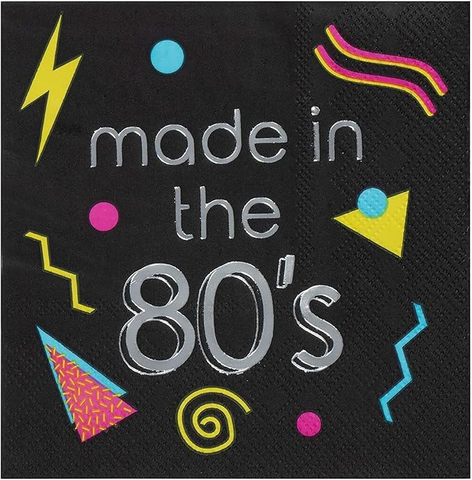 Juvale Made in the 80's Paper Napkins for Birthday Parties (5 x 5 in, Black, 50 Pack) - 80s Cente... | Amazon (US)